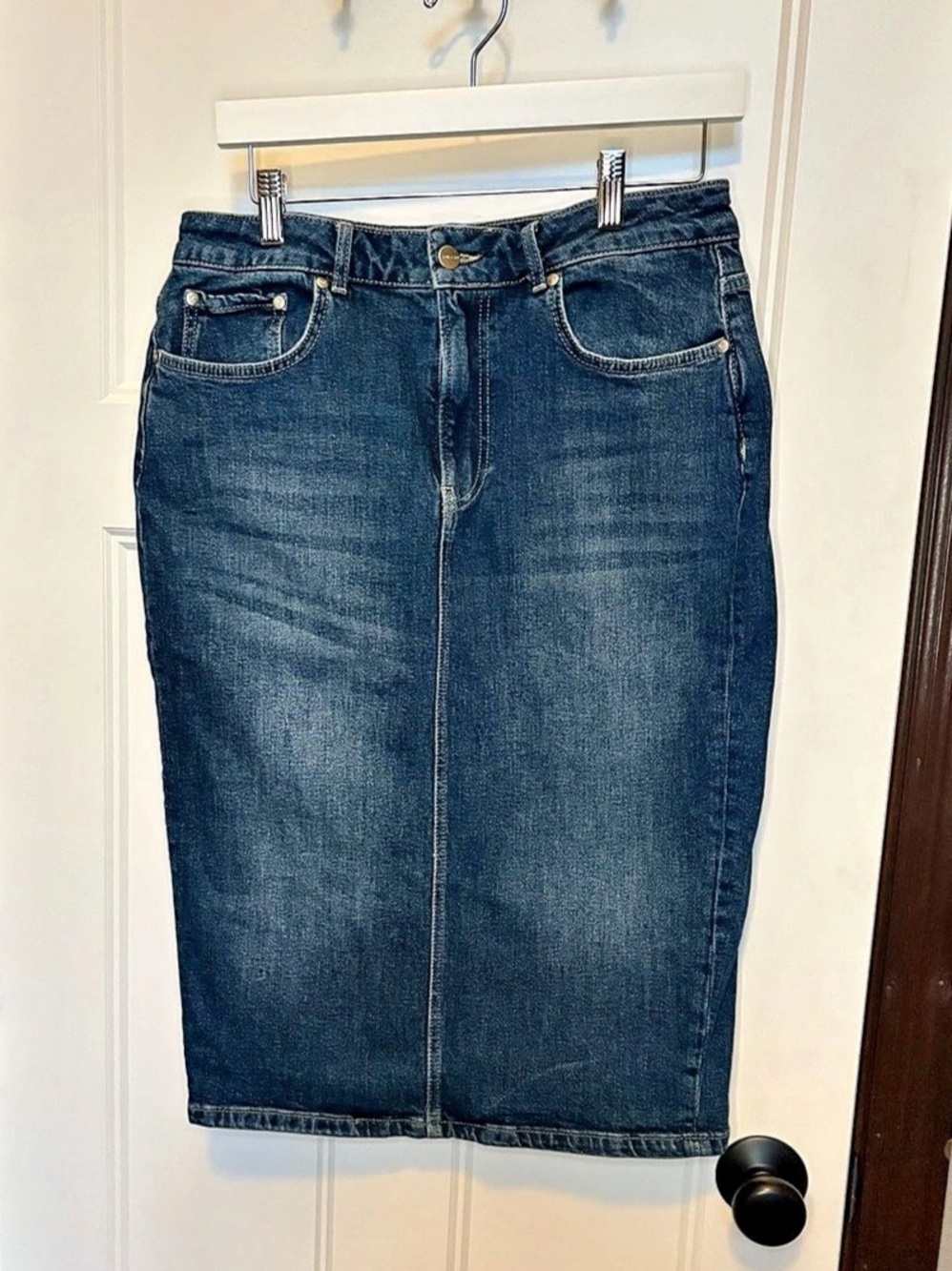Anthropologie Pilcro and the Letterpress Denim Pencil Midi Skirt sz 8